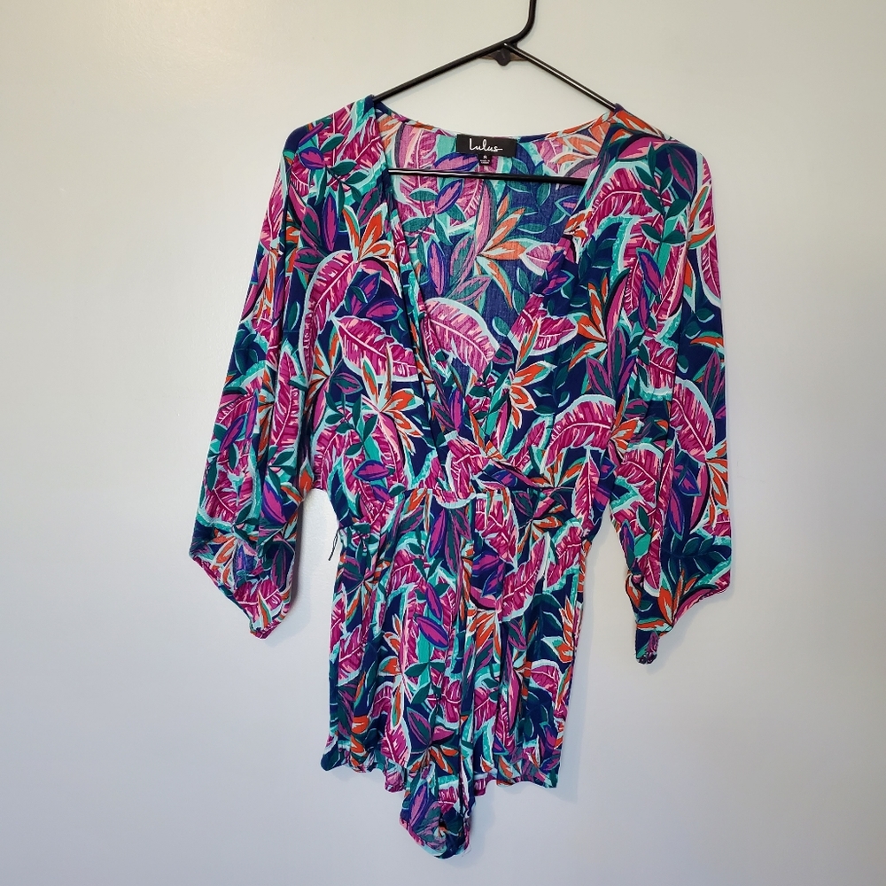 Lulus Hypnotized purple print romper. Small. Crinkle gauze. Jewel toned Like new - Picture 2 of 6